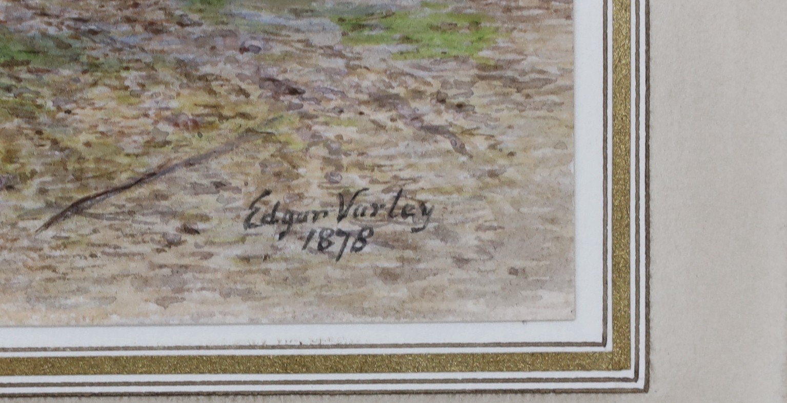 Edgar John Varley (1839-1888), watercolour, Figures and chickens beside a thatched cottage, signed and dated 1878, 18 x 27cm